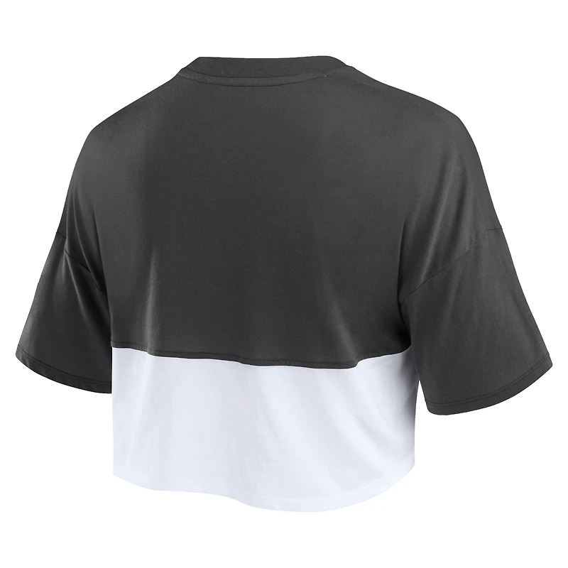 T-shirt court fendu de couleur boxy Fanatics pour femmes, noir/blanc, New Orleans Saints