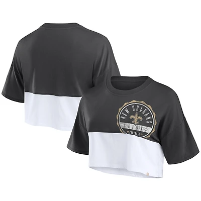 T-shirt court fendu de couleur boxy Fanatics pour femmes, noir/blanc, New Orleans Saints