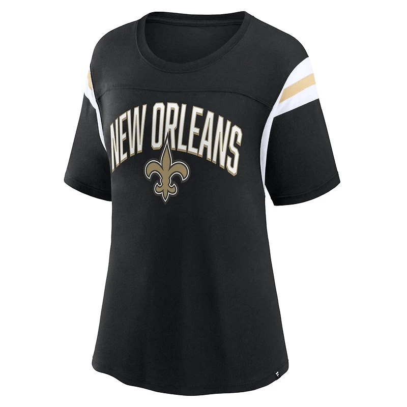 T-shirt noir à rayures gagnées Fanatics New Orleans Saints pour femmes