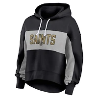 Women's Fanatics  Black New Orleans Saints Filled Stat Sheet Lighweight Modest Crop Hoodie