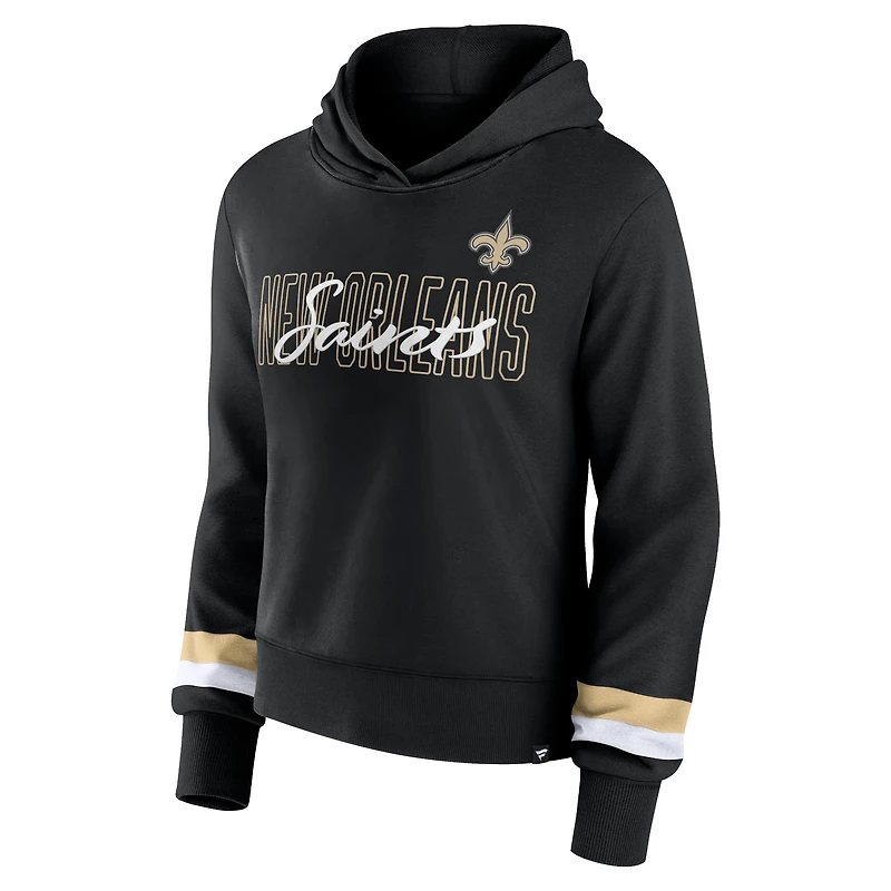 Women's Fanatics Black New Orleans Saints Over Under Pullover Hoodie