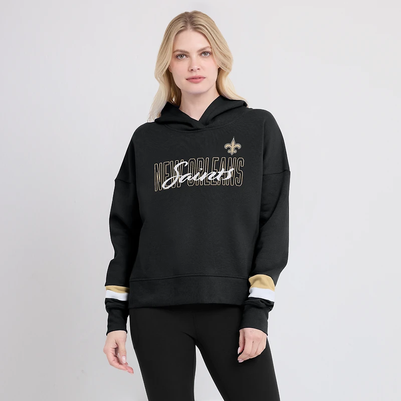 Women's Fanatics  Black New Orleans Saints Over Under Pullover Hoodie