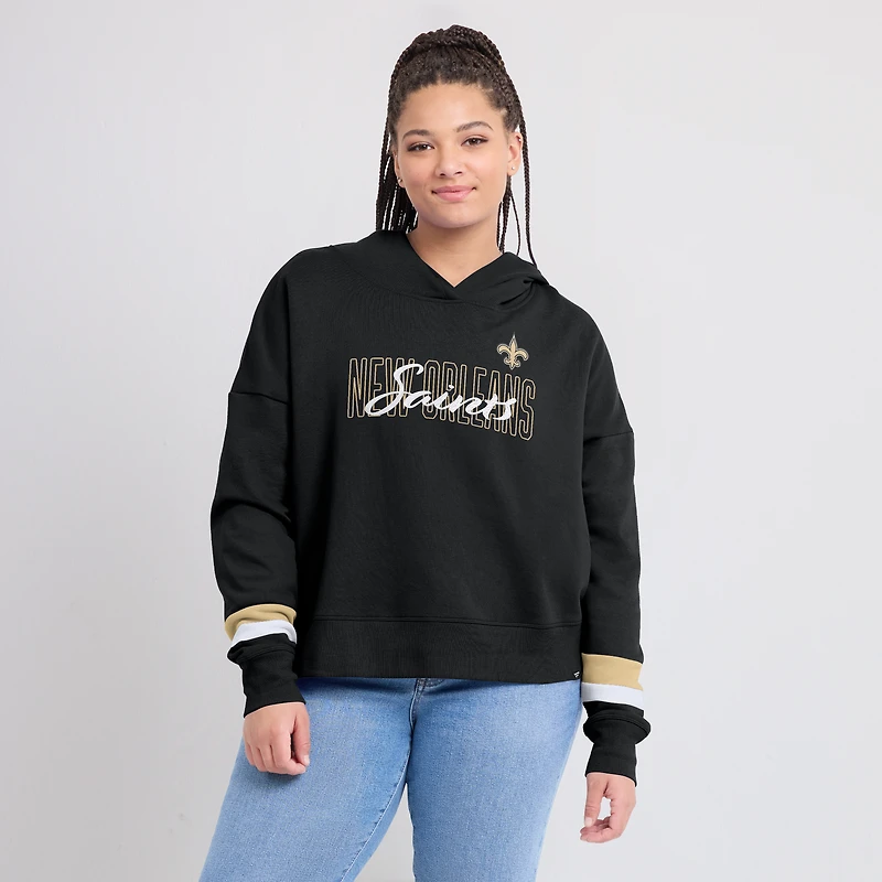 Women's Fanatics  Black New Orleans Saints Over Under Pullover Hoodie