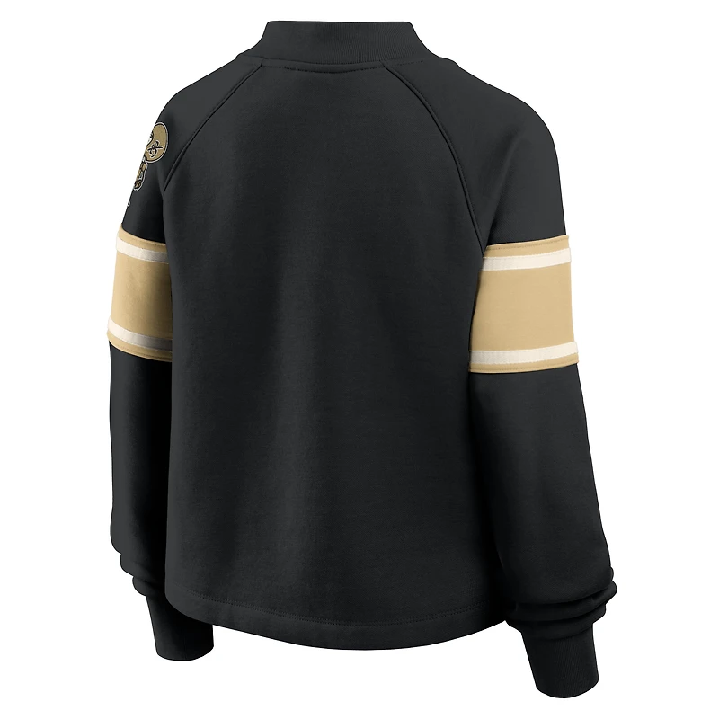 Women's Fanatics Black New Orleans Saints Oversized Hometown Toss Sweep Mock Neck Pullover