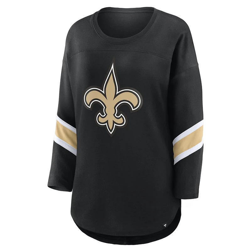 T-shirt noir à manches 3/4 et col rond pour femme, modèle Fanatics des Saints de la Nouvelle-Orléans, grande taille, Redzone