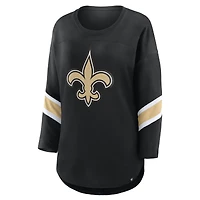 T-shirt noir à manches 3/4 et col rond pour femme, modèle Fanatics des Saints de la Nouvelle-Orléans, grande taille, Redzone