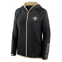 Women's Fanatics Black New Orleans Saints Redzone End Around Pass Raglan Full-Zip Hoodie