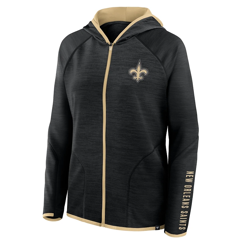 Women's Fanatics Black New Orleans Saints Redzone End Around Pass Raglan Full-Zip Hoodie