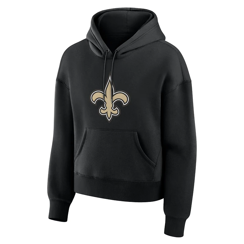 Sweat à capuche Fanatics noir New Orleans Saints pour femme, coupe décontractée, taille haute, modèle Essential Legacy