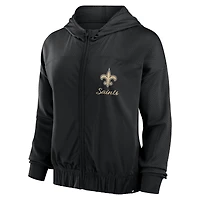 Sweat à capuche entièrement zippé noir New Orleans Saints Script Lock Fanatics pour femmes