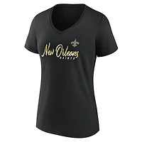 T-shirt noir à col en V Fanatics New Orleans Saints Shine Time pour femmes