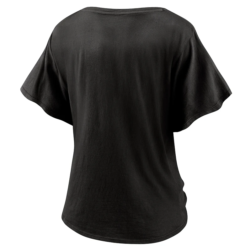 T-shirt noir à col en V noué sur le devant pour femmes Fanatics New Orleans Saints Sport Resort