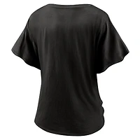 T-shirt noir à col en V noué sur le devant pour femmes Fanatics New Orleans Saints Sport Resort