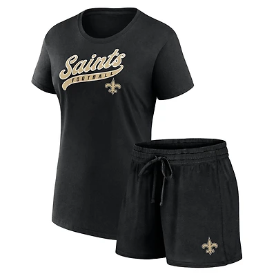 Pack combo t-shirt et short Fanatics noirs New Orleans Saints Start to Finish pour femmes