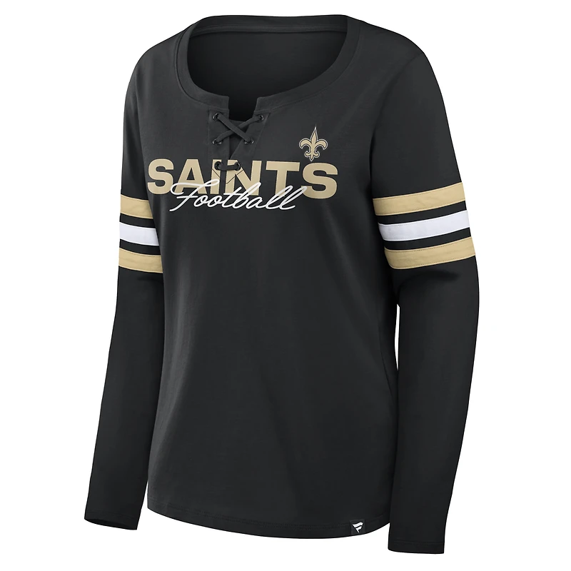 Women's Fanatics Black New Orleans Saints Team First Coverage Scheme Lace-Up Long Sleeve T-Shirt