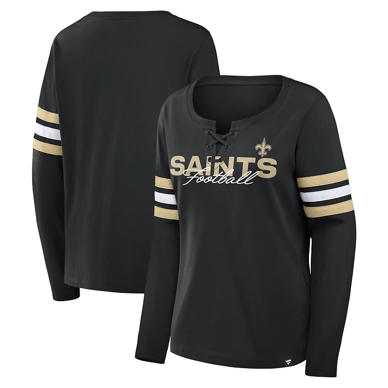 Women's Fanatics Black New Orleans Saints Team First Coverage Scheme Lace-Up Long Sleeve T-Shirt