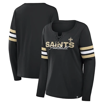 Women's Fanatics Black New Orleans Saints Team First Coverage Scheme Lace-Up Long Sleeve T-Shirt