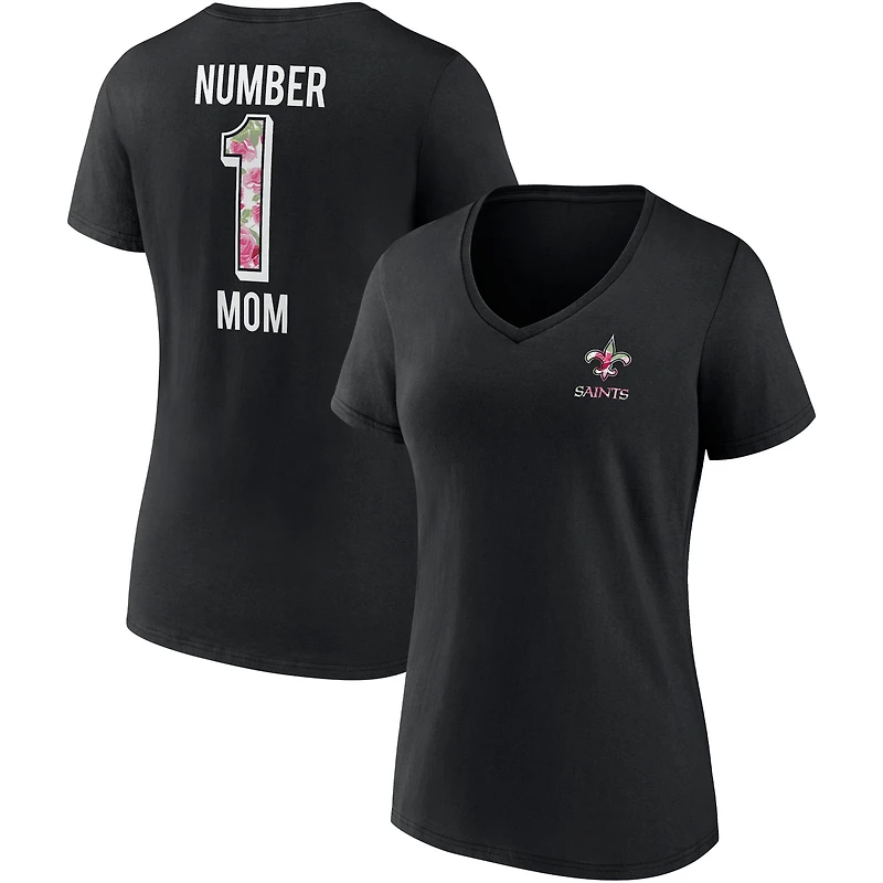 T-shirt à col en V noir Fanatics pour femmes, équipe des Saints de la Nouvelle-Orléans, spécial fête mères