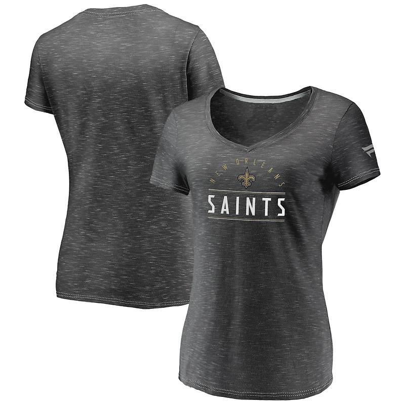T-shirt à col en V Fanatics Charcoal New Orleans Saints League Leader Space Dye pour femmes