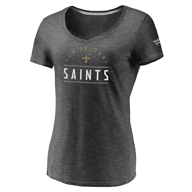 Women's Fanatics Charcoal New Orleans Saints League Leader Space Dye V-Neck T-Shirt
