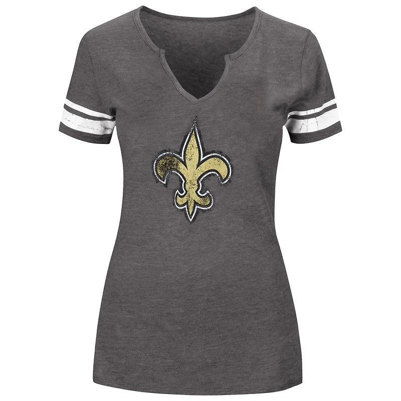 Women's Fanatics Charcoal New Orleans Saints Plus Logo Notch Neck Raglan Sleeve T-Shirt