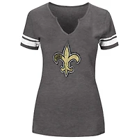 Women's Fanatics Charcoal New Orleans Saints Plus Logo Notch Neck Raglan Sleeve T-Shirt