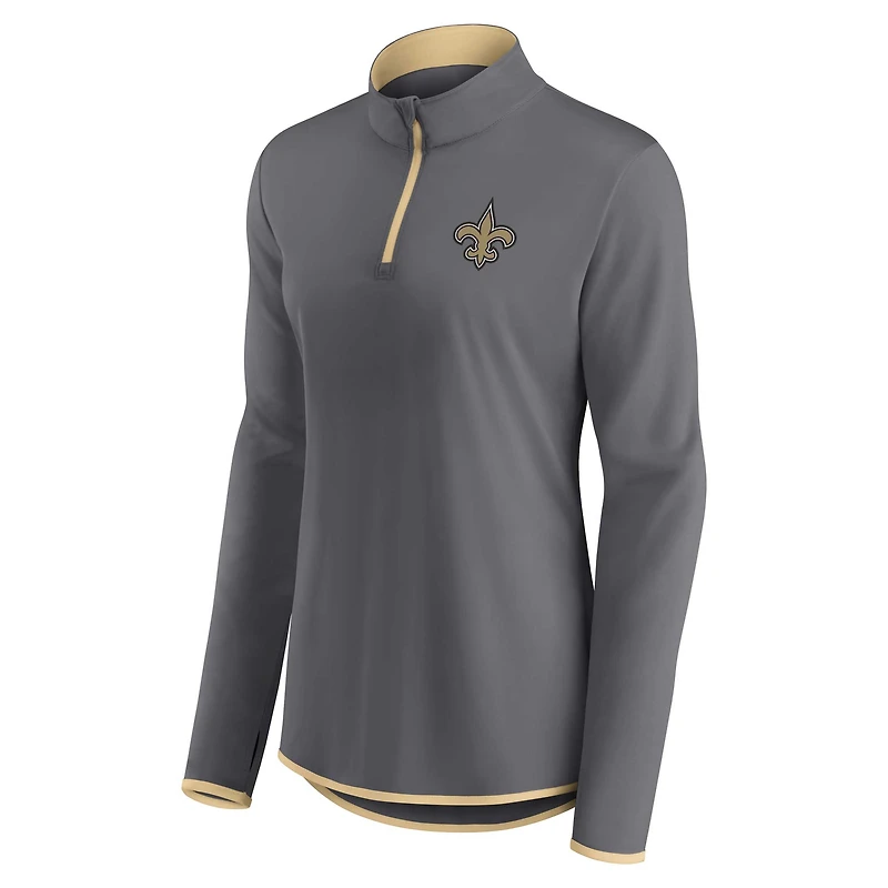 Women's Fanatics Gray New Orleans Saints Corner Long Sleeve 1/4 Zip Top