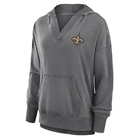 Women's Fanatics  Heather Charcoal New Orleans Saints Initiative Snow Wash French Terry V-Neck Pullover Hoodie