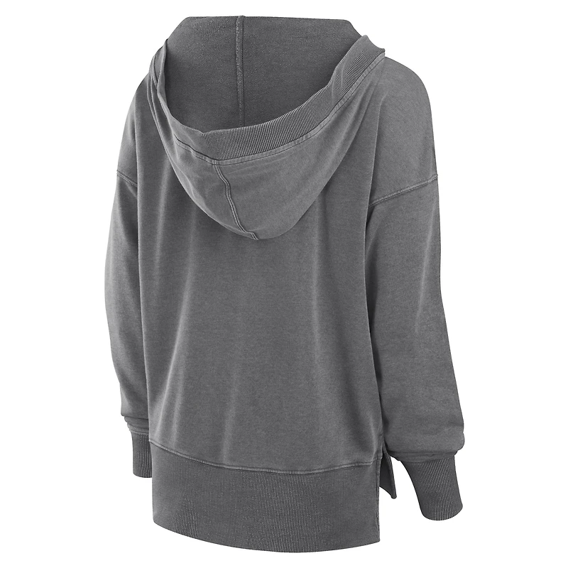 Women's Fanatics  Heather Charcoal New Orleans Saints Initiative Snow Wash French Terry V-Neck Pullover Hoodie