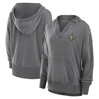 Women's Fanatics  Heather Charcoal New Orleans Saints Initiative Snow Wash French Terry V-Neck Pullover Hoodie