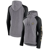 Women's Fanatics  Heather Gray/College Black New Orleans Saints Blind Side Lightweight Full-Zip Hoodie