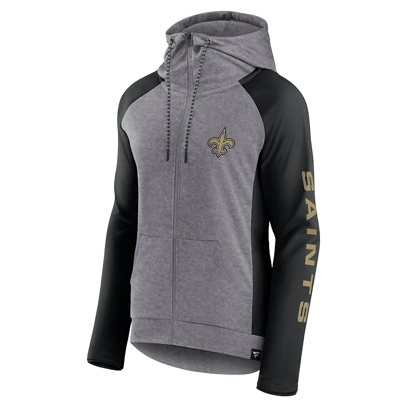 Women's Fanatics  Heather Gray/College Black New Orleans Saints Blind Side Lightweight Full-Zip Hoodie