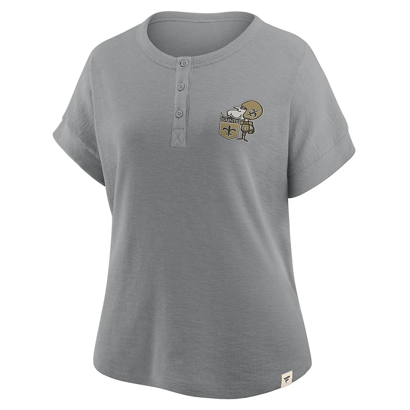 T-shirt Henley surdimensionné gris chiné pour femme des New Orleans Saints, motif Hometown Premium