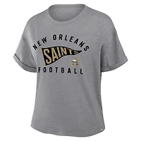 Women's Fanatics Heather Gray New Orleans Saints Pennant Wave Tribute Tri-Blend Boxy T-Shirt