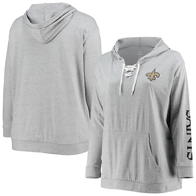 Sweat à capuche lacets grande taille Fanatics pour femmes, gris chiné, New Orleans Saints