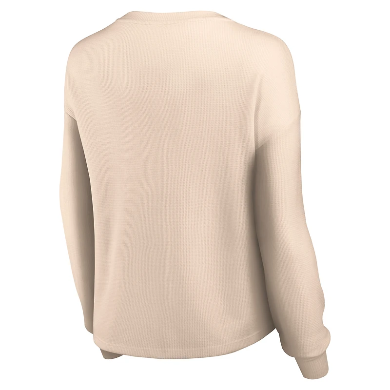 Women's Fanatics Tan New Orleans Saints Go For It Notch Neck Waffle Knit Lightweight Long Sleeve T-Shirt