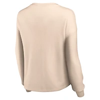 Women's Fanatics Tan New Orleans Saints Go For It Notch Neck Waffle Knit Lightweight Long Sleeve T-Shirt