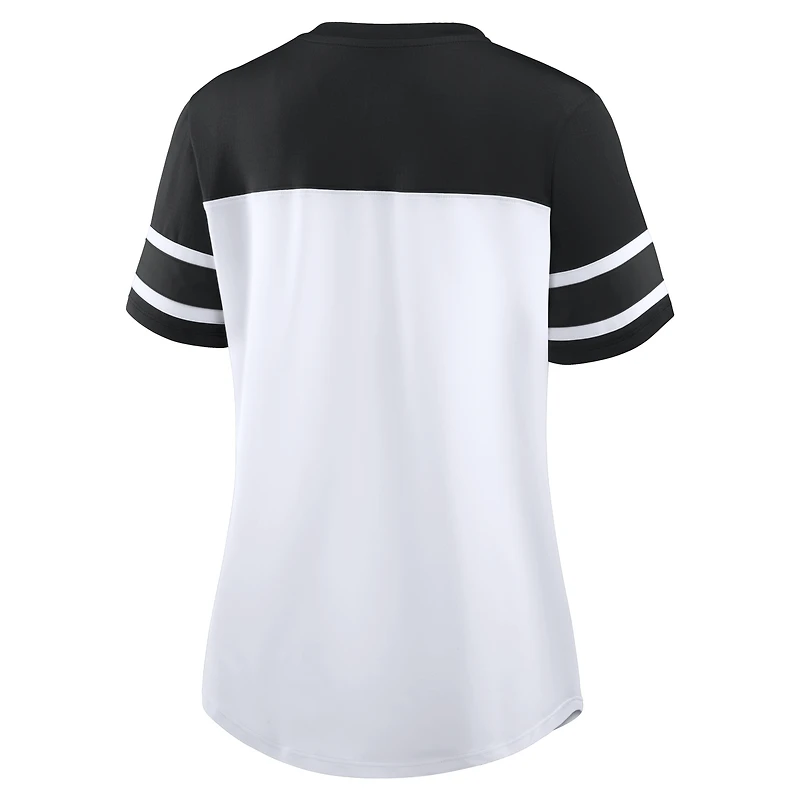 Women's Fanatics White/Black New Orleans Saints Athena Rhinestone Lace-Up V-Neck T-Shirt