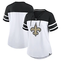 Women's Fanatics White/Black New Orleans Saints Athena Rhinestone Lace-Up V-Neck T-Shirt