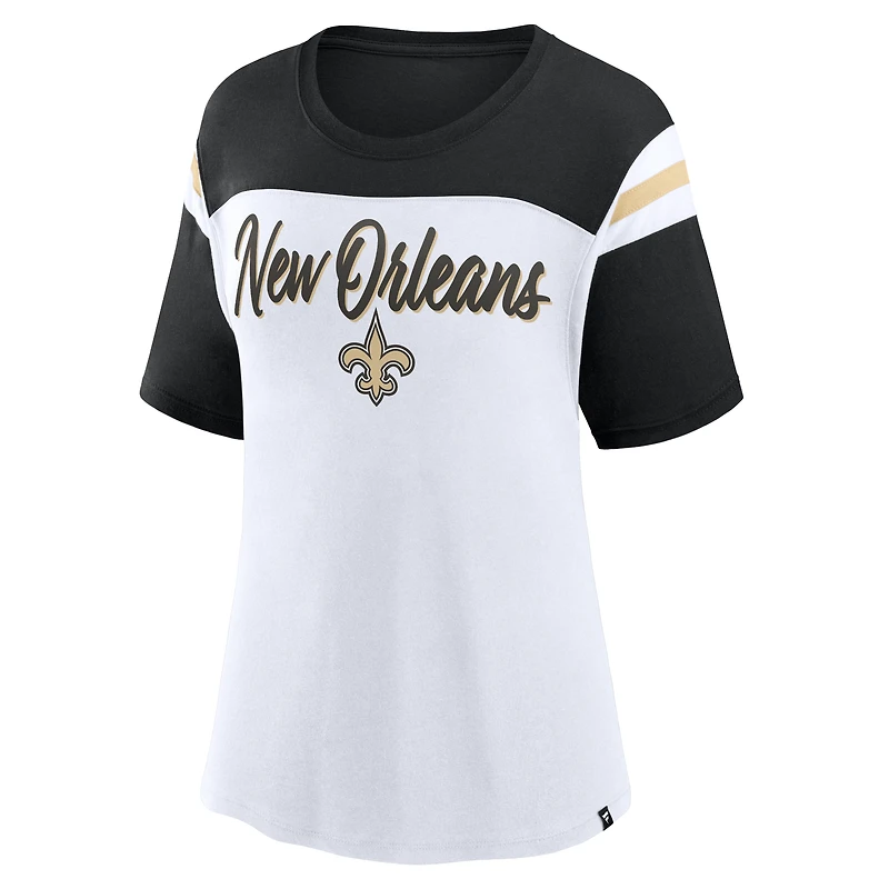 Haut court tendance New Orleans Saints pour femme, blanc/noir, avec slogan « Cheer Chant »