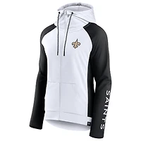 Veste à capuche légère raglan entièrement zippée pour femmes Fanatics blanc/noir New Orleans Saints End Around