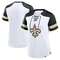 T-shirt à lacets primaire déjoué New Orleans Saints Fanatics blanc/noir pour femmes