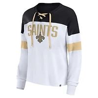 Fanatics pour femmes, blanc/noir, New Orleans Saints, haut à manches longues lacets et col en V, grande taille, même match