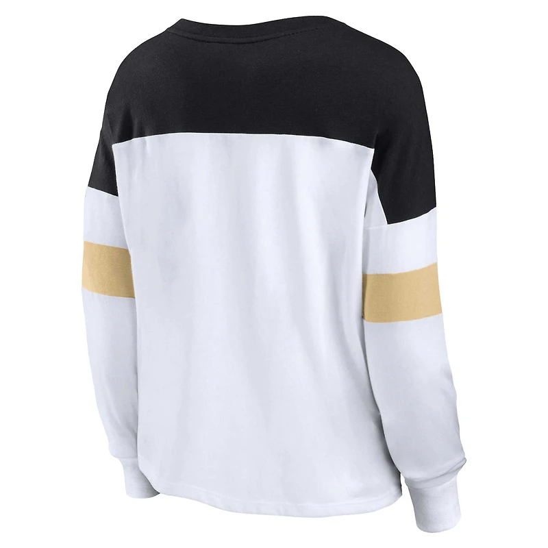 Fanatics pour femmes, blanc/noir, New Orleans Saints, haut à manches longues lacets et col en V, grande taille, même match