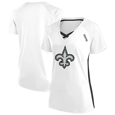 Women's Fanatics  White New Orleans Saints Plus Glitter Lace-Up V- Neck T-Shirt