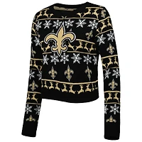 FOCO Black New Orleans Saints Ugly Holiday Cropped Sweater Femme