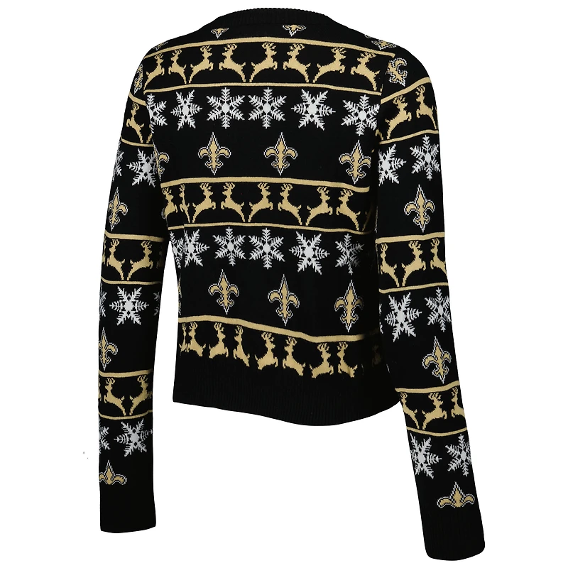 Women's FOCO Black New Orleans Saints Ugly Holiday Cropped Sweater