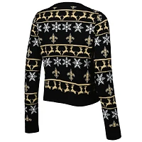 Women's FOCO Black New Orleans Saints Ugly Holiday Cropped Sweater