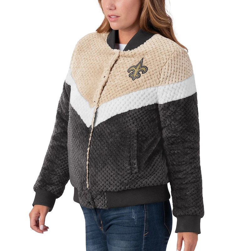 Women's G-III 4Her by Carl Banks Black/Cream New Orleans Saints Riot Squad Sherpa Full-Snap Jacket