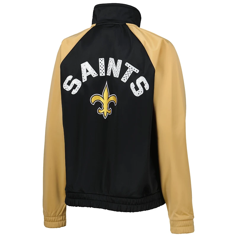 Veste de survêtement à glissière pleine longueur New Orleans Saints Confetti G-III 4Her by Carl Banks pour femmes Banks, noir/doré